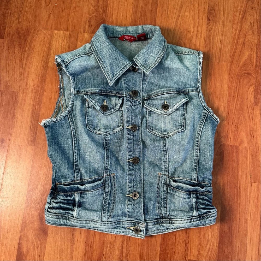 Vintage Y2K Guess Embroidered Denim Vest Jacket